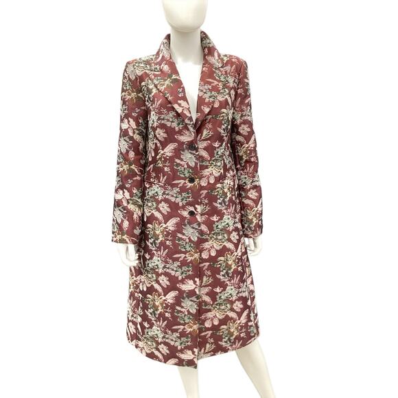 Vince Camuto Coat Women’s SZ 10 Floral Nicely Tailored Buttons Pockets Burgundy